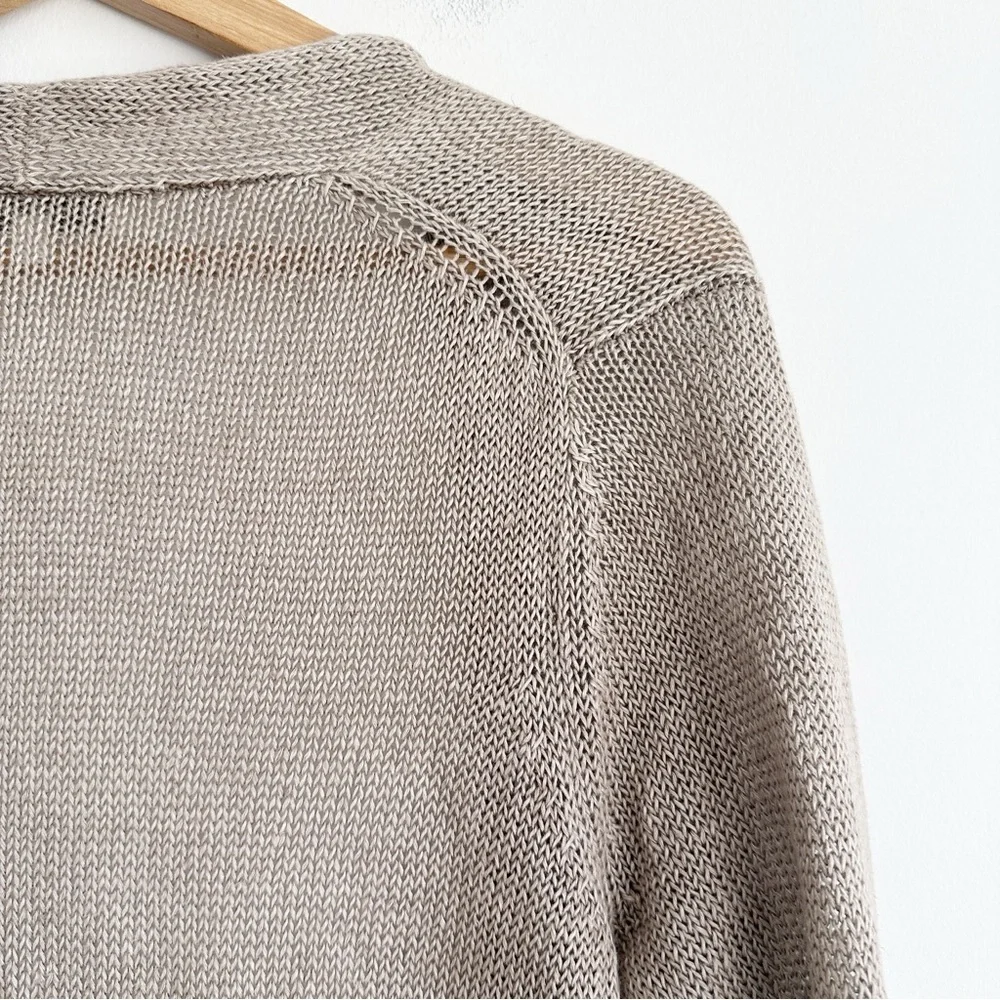 White And Warren Linen Cardigan Sweater Open Front Longline Beige Women’s Small